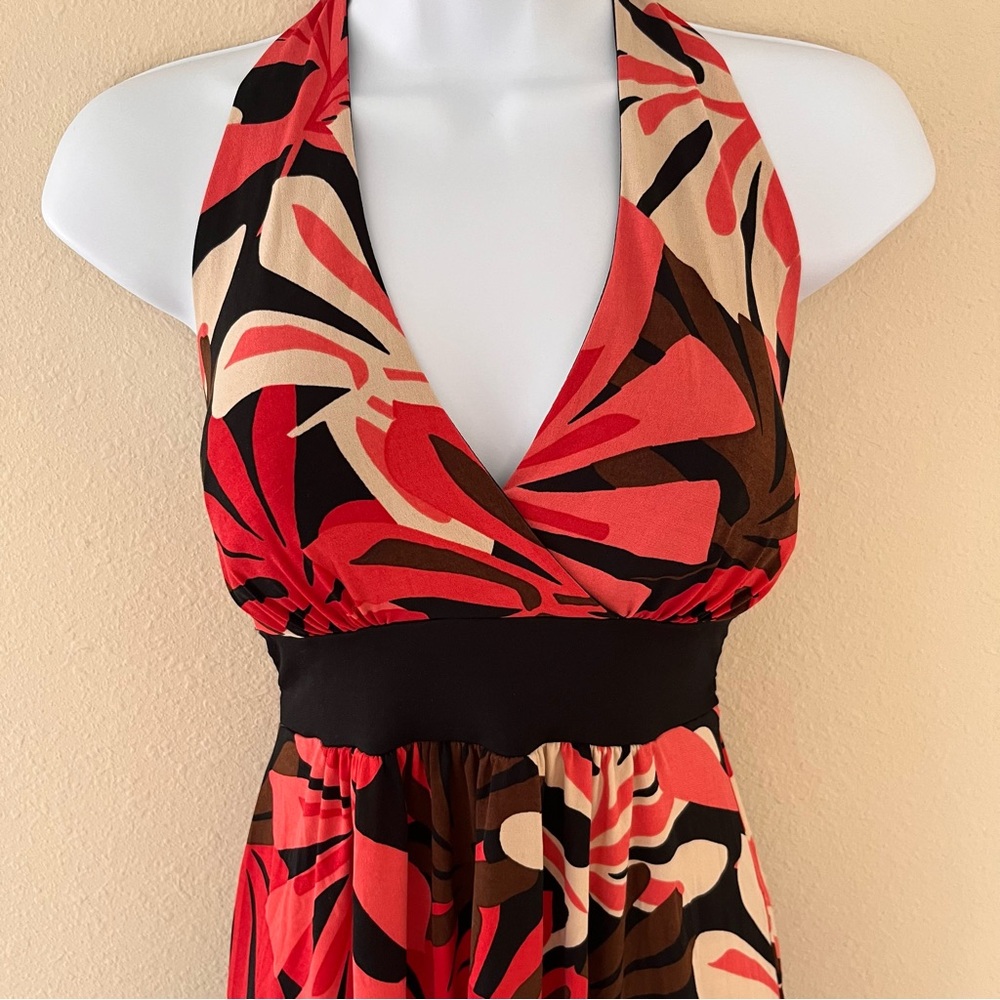 Vintage Y2K Babydoll Dress Size Small Halter Pink Brown Floral Tropical - Picture 3 of 12